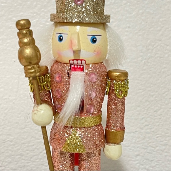 NU pink wooden glittery Christmas nutcracker holiday decor gift Xmas gift - Picture 3 of 10
